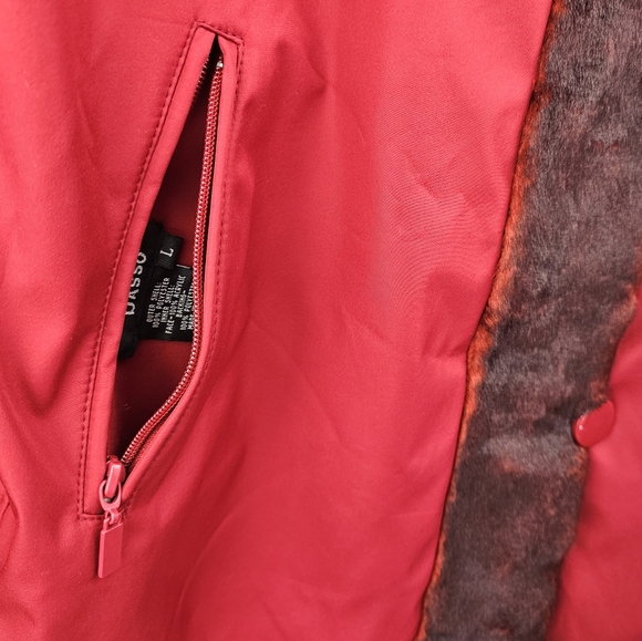 Dennis Basso Women's Reversible Burgundy Faux Fur/Red Parka Coat Size L - Picture 8 of 11